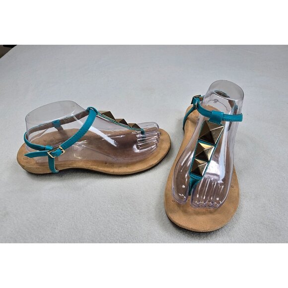 Vionic Shoes - Vionic Womens Turquoise Sandals W/ Gold Pyramid Studs Adjustable Strap Size 8